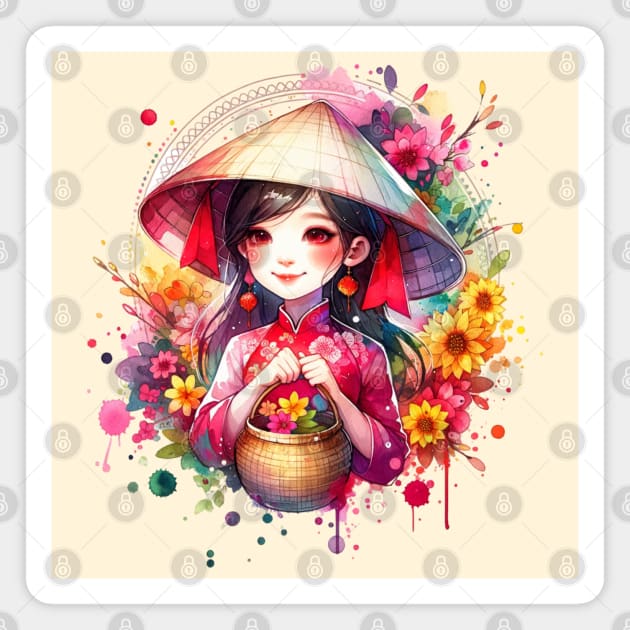 Watercolor Tet Girl Magnet by HolidayBug